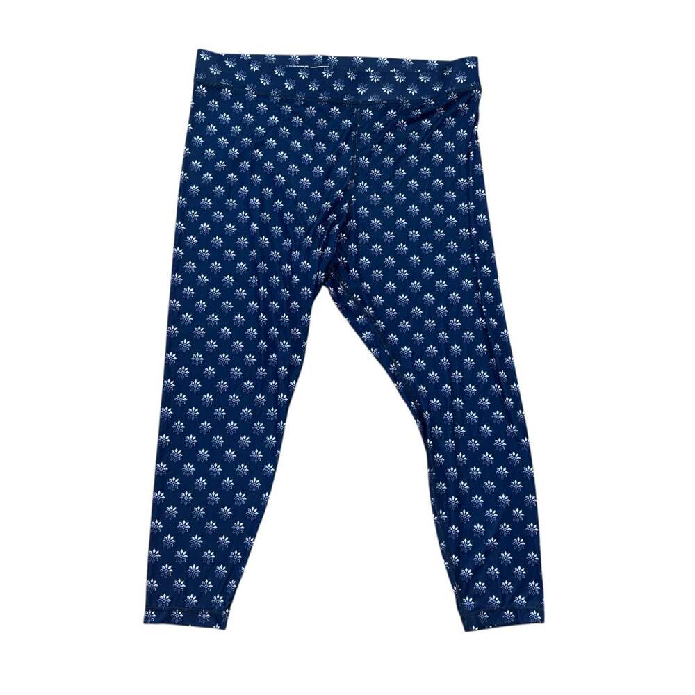 Lands End Blue Floral Capri Leggings Women’s 2XL Casual Comfy Stretchy Yoga Walk